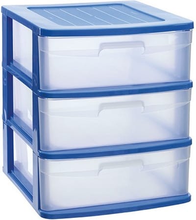 Plasticforte Ladeblok - 3 lades - bureau organizer - blauw/transparant - L40xB39xH49.5 cm - kunststof