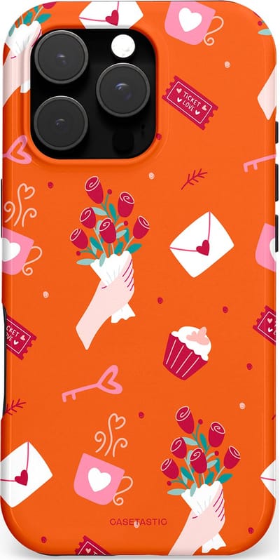 Casetastic hoesje geschikt voor Apple iPhone 16 Pro - MagSafe - Dubbellaagse bescherming - Valentijnsdag Feest - Fashion Case - Oranje Koraal