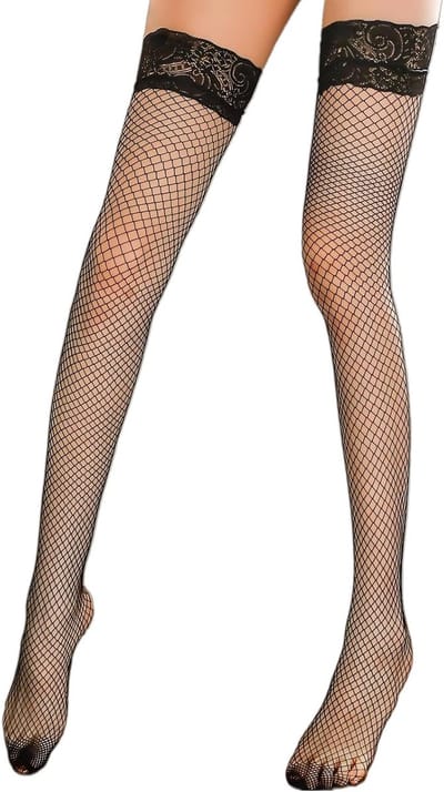 Sexy Zelfondersteunende Elastische Lange Kousen met Kant, Visnet Kousen voor Feest en Date in Zwart - Perfecte Accessoire voor Avondkleding en Verleidelijke Outfits