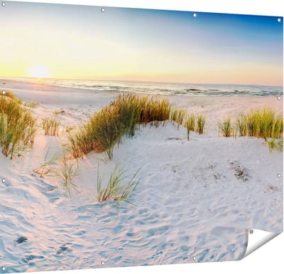 Gards Tuinposter Strand en Duinen tijdens Zonsondergang - 150x120 cm - Tuindoek - Tuindecoratie - Wanddecoratie buiten - Tuinschilderij