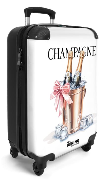 NoBoringSuitcases.com® - Handbagage koffer lichtgewicht - Reiskoffer trolley - Wit - Champagne illustratie - Reis rolkoffer met wieltjes - Cabin koffertje klein - Carryon valies - Harde bagagekoffer - Past binnen 55x40x20 en 55x35x25