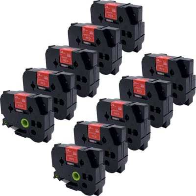 DULA Brother Compatible label tape- Tze-455 - 10 cassettes - Brother P-Touch - Wit op rood - 24mm x 8m