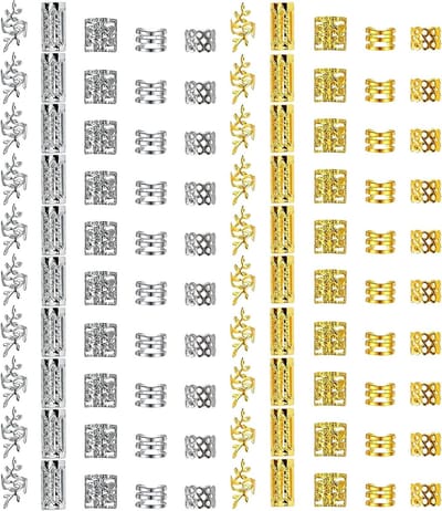Set van 100 Haarjuwelen in Goud en Zilver voor Dreadlocks en Vlechten met 10 Verschillende Haarbedels voor Dames en Heren