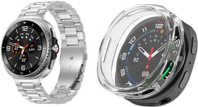 Strap-it Stalen schakel band Zilver + Soft case hoesje TPU Transparant – geschikt voor Samsung Galaxy Watch 8 40mm – luxe & optimale bescherming