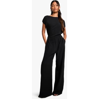 boohoo Dames Asymmetrische Jumpsuit met Wijde Pijpen | Zwart | Maat: 36