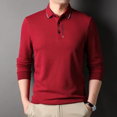 Revers Longmouw T-shirt Heren Geborduurd Trendy T-shirt Lente en Herfst Nieuw Heren Poloshirt XXXL red