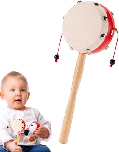 Houten rammelaar trommel - Muziekinstrument kinderen - Muziek maken - Directe snare transformatie - 7 x 20 cm - Natuurlijk