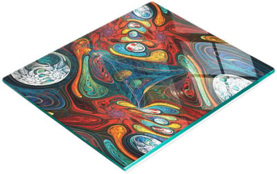 Stijlvol en duurzaam glazen bord met abstracte vormprint 60x52 cm