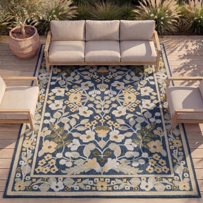 Fraai buitenkleed - Bloom Oriental Blauw - 80x150cm