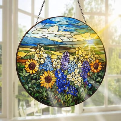 Handgemaakte Glas-in-lood Raamdecoratie voor Tuin en Binnenhuis - Perfect voor Feestdagen, Vensterbloemen en Decoratie, 20 x 20 cm
