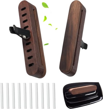Houten auto-diffuser clips voor etherische oliën met 10 navullagen, geurverspreider en luchtverfrisser voor een frisse en schone autoomgeving