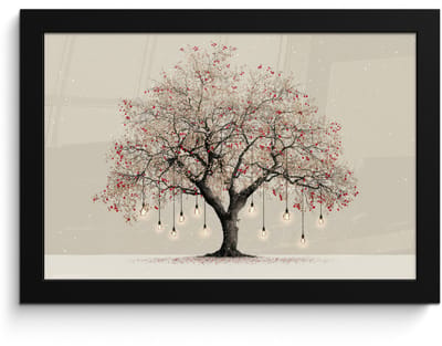 Poster in lijst - Fotolijst 30x20 cm - Posters - Lichtboom - Winter - Kerst - Meerkleurig - Posterlijst zwart - Decoratie - Wanddecoratie woonkamer - Muurdecoratie slaapkamer - Kerstversiering - Kerstdecoratie voor binnen - Kerstmis