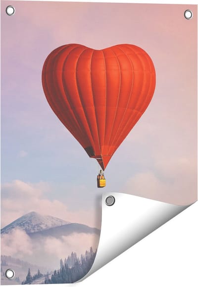 Gards Tuinposter Luchtballon in de Vorm van een Hart - 40x50 cm - Tuindoek - Tuindecoratie - Wanddecoratie buiten - Tuinschilderij
