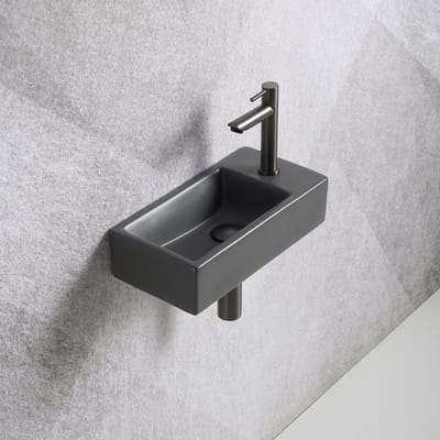 Fonteinset Mia 40.5x20x10.5cm mat antraciet rechts inclusief fontein kraan, sifon en afvoerplug gun metal