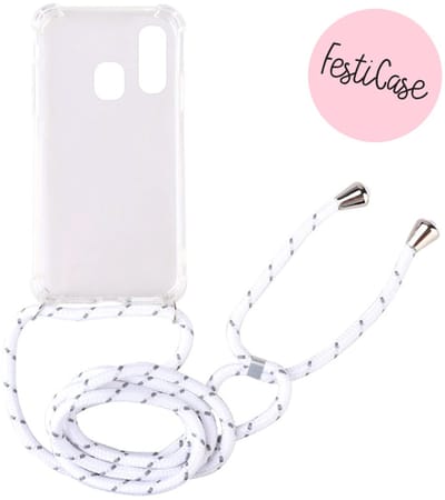 FESTICASE Hoesje Geschikt voor Samsung Galaxy A40 Telefoonhoesje met koord (Wit) TPU - Soft Case Hoesje - Transparant