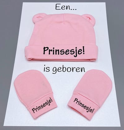 kraamcadeau brievenbus - baby muts - baby handschoenen - rechtstreekse verzending - geboorte - prinsesje