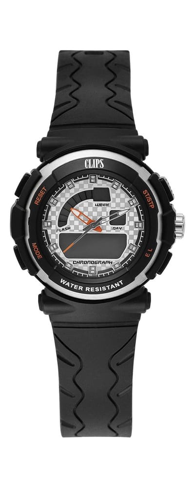 Clips 557-1003-84 Horloge - Rubber - Zwart - Ø 36 mm