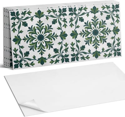 Coloray Plaktegels - Plantenpatroon met ornamenten Wandtegel Zelfklevend - 60 cm x 30 cm - Groente Plaktegels - 6 stuks - Rechthoek PVC Tegels - Plaktegels Keuken - Zelfklevende Vloertegels Badkamer - Vinyltegels Vloer Zelfklevend - Portugese Tegels