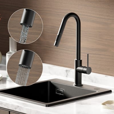CECIPA max Keuken kraan - Keukenkraan met uittrekbare uitloop - Handdouche met 2 straalsoorten - V-Uitloop Keukenkraan - Flexibele Slang - Zwart