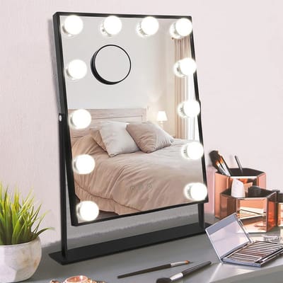 Verlichte Make-up Spiegel met 12 LED-lampen en 3 Kleuren Licht - 360 Graden Rotatie en Vergroting