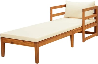 Houten Ligstoel - Tuinstoel Relaxstoel - Buiten Ontspannen - Massief Acaciahout - 202 x 68 cm - Crèmewit Kussen