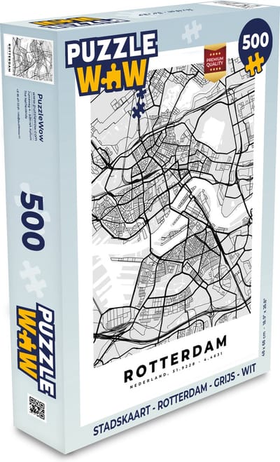 Puzzel Stadskaart - Rotterdam - Grijs - Wit - Legpuzzel - Puzzel 500 stukjes - Plattegrond