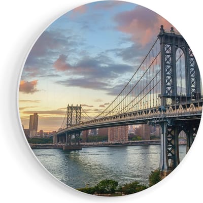 Artaza Forex Muurcirkel Manhattan Bridge Brug In New York - 40x40 cm - Klein - Wandcirkel - Rond Schilderij - Wanddecoratie Cirkel