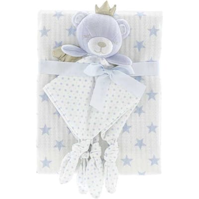 Unique Living blanket+cuddle cloth baby bear 100x75cm blue