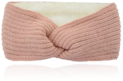 LGT JWLS Dames Hoofdband - Oud Roze, Katoen met Fleece Voering, Gebreid met Lijnen en Voorzien van Knoop