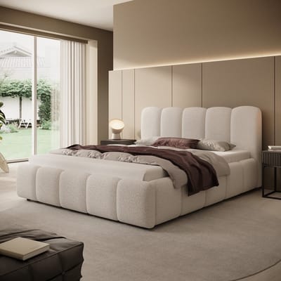 Meubella - Tweepersoonsbed Nolena - Beige teddystof - 160x200 cm