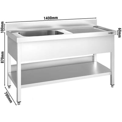 GGM Gastro Spültisch PREMIUM - 1400x700mm - mit Grundboden - mit 1 Becken links Zilver