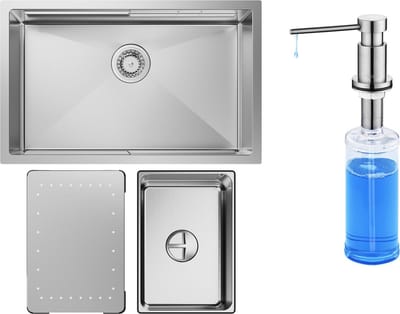 CECIPA max Spoelbak Keuken 70x44cm - Spoelbak Met Zeeppompje(300ML) - Multifunctionele spoelbak - Inbouw Zeepdispenser Spoelbakken Keuken -Spoelbakken met afdruip - Zliver