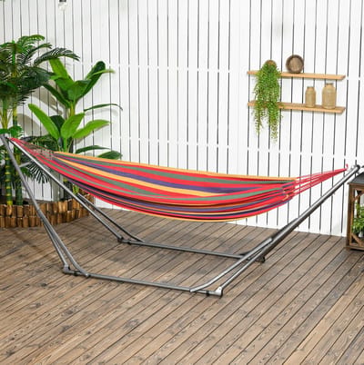MEUNIQ Hangmatstandaard opvouwbaar 2-in-1 voor hangmatten tot 270 cm, stalen standaard tot 120 kg, ook als droogrek te gebruiken, 290 x 92 x 88 cm, zwart
