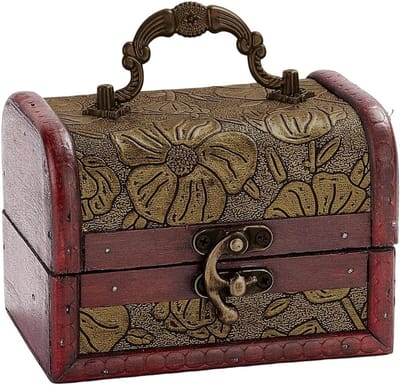 Vintage Houten Sieradenkoffer - Retro Schatkist voor Sieraden, Kralen en Cadeaus met Handvat