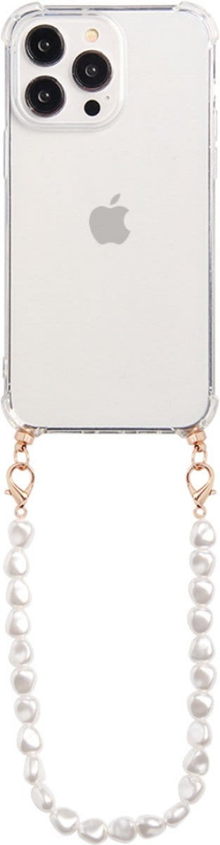 Casies hoesje geschikt voor Apple iPhone 12 Pro Max met koord - telefoonhoesje met parelkoord - parel ketting - Cord Case Pearl