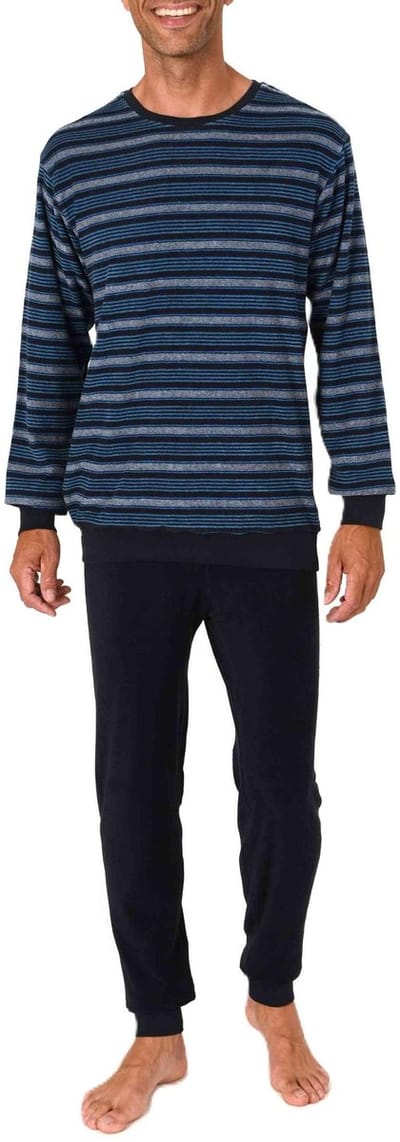 Heren pyjama in badstof met manchetten in een stijlvolle blokstreep-look - ook in oversize