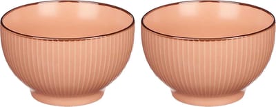 Vivalto Kommetjes/serveer schaaltjes/soepkommen - 2x - Mistique - porselein - D14 x H8 cm - zalm roze - Stapelbaar