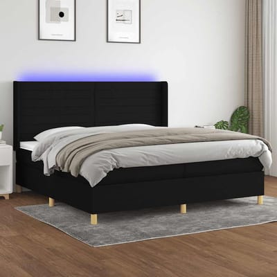 vidaXL - Boxspring - met - matras - en - LED - stof - zwart - 200x200 - cm