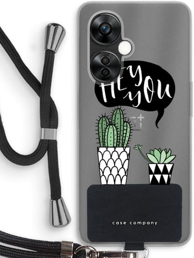 Case Company® - Hoesje met koord geschikt voor OnePlus Nord CE 3 Lite hoesje met Koord - Hey you cactus - Telefoonhoesje met Zwart Koord - Bescherming aan alle Kanten en Over de Schermrand
