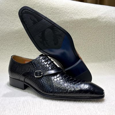 Heren Handgemaakte Italiaanse Stijl Echt Lederen Schoenen met Puntige Neus Python Patroon Bruiloft Oxford Zakelijke Schoenen 40 zwart