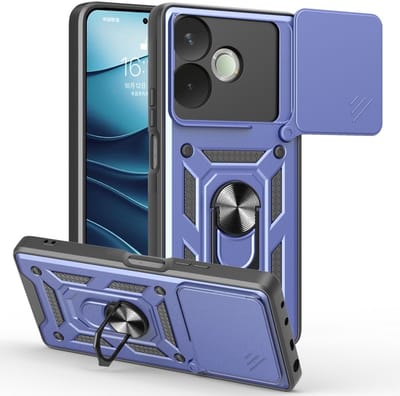 Coverup Hoesje - Geschikt voor OPPO A5 Pro 5G Hoesje - Coverup Armor Ring Kickstand Back Cover met Camera Shield - Blauw