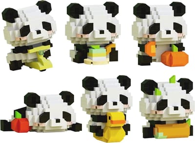 Panda Bouwset met 6 Stukken - Mini Bouwblokken voor Kinderen en Volwassenen, Creatief Speelgoed voor 8 Jaar en Oudere