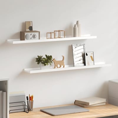 vidaXL - Wandschappen - 2 - st - 80x9x3 - cm - hoogglans - wit