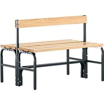 Kleedkamerbank, stalen buizen/hout, dubbel, met rugleuning, L 1015 mm, antraciet