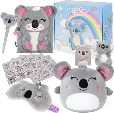 Cadeauset voor Meisjes 5-12 Jaar, Pluche Speelgoed met Sluitbaar Dagboek, Schattige Notitieboek Set voor Verjaardag of Kerstmis