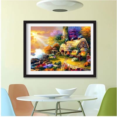 Diamond Painting Borduur  Landschap  Kruissteek Strass Huis Patroon Volledige Ronde Boor 20X30CM gray