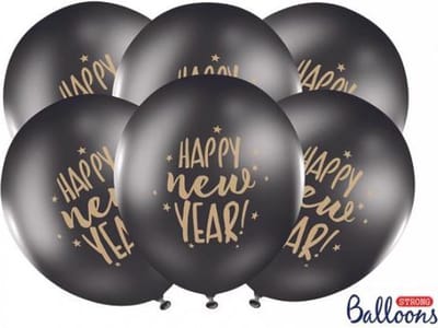 Partydeco - Ballonnen Happy New Year 6 stuks black/gold