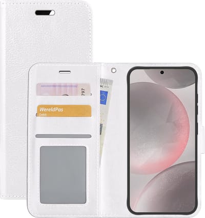 Hoesje - Met Pasjeshouder - Geschikt voor Samsung Galaxy S24 - Luxe Bookcase Portemonee - Flip Case - Kunstleer Book Case - Flipcase - Book Cover - Walletcase - Portemonneehoes - Wit