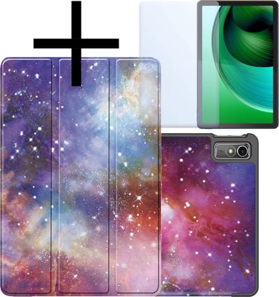 Hoes - Geschikt voor Lenovo Tab M10 5G - Met Screenprotector - Trifold Bookcase - Hard Cover - Hardcover Book Case - Tablet Hoesje - Galaxy
