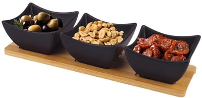 Snackkommen Porselein Zwart BLACK 31,5 cm 4 delig - Snackkom - Dipschalen - Set - Kleine Komen voor Dipsauzen en Snacks